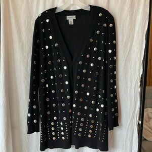 Carmen - Carmen Marc Valvo - Black cardigan with silver metal dots, size M